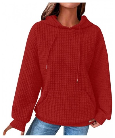 Women’s Casual Waffle Hoodies Long Sleeve Drawstring Comfy Sweatshirts Solid Loose Fit Fashion Fall Clothes 2023 6 Red $8.07 ...