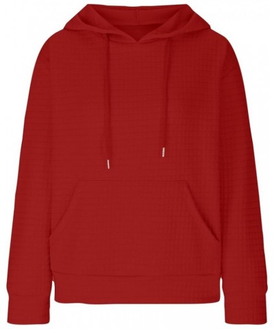 Women’s Casual Waffle Hoodies Long Sleeve Drawstring Comfy Sweatshirts Solid Loose Fit Fashion Fall Clothes 2023 6 Red $8.07 ...