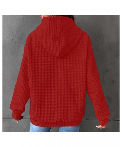 Women’s Casual Waffle Hoodies Long Sleeve Drawstring Comfy Sweatshirts Solid Loose Fit Fashion Fall Clothes 2023 6 Red $8.07 ...