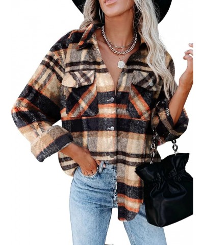 Women's Fashion Plaid Shacket Blouses Casual Oversized Flannel Shirt Jackets Khaki $19.24 Tops