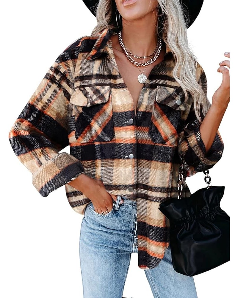 Women's Fashion Plaid Shacket Blouses Casual Oversized Flannel Shirt Jackets Khaki $19.24 Tops