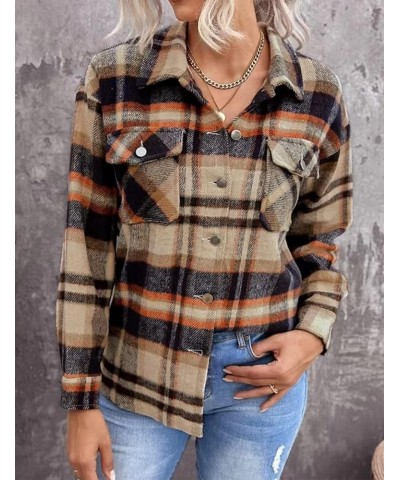 Women's Fashion Plaid Shacket Blouses Casual Oversized Flannel Shirt Jackets Khaki $19.24 Tops