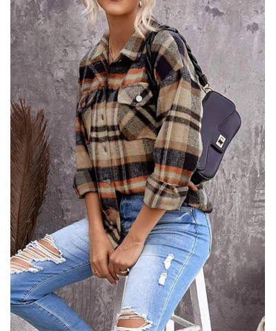 Women's Fashion Plaid Shacket Blouses Casual Oversized Flannel Shirt Jackets Khaki $19.24 Tops