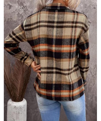 Women's Fashion Plaid Shacket Blouses Casual Oversized Flannel Shirt Jackets Khaki $19.24 Tops