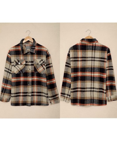 Women's Fashion Plaid Shacket Blouses Casual Oversized Flannel Shirt Jackets Khaki $19.24 Tops