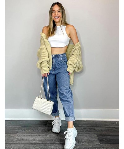 Mom Jeans for Women Trendy High Waisted Stretchy Loose Jeans for Women Denim Pants A Bay Blue $19.68 Jeans