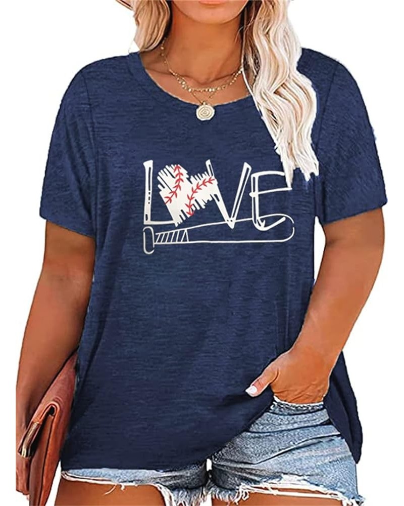 Plus Size Baseball Mom Shirt Women Love Heart Graphic Baseball T Shirt Mothers Day Baseball Gift Short Sleeve Tees (2X-5X) Na...