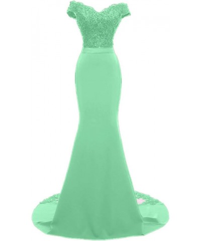 Women's Mermaid Long Evening Gowns Beaded Lace Prom Dresses Mint Green $36.40 Dresses