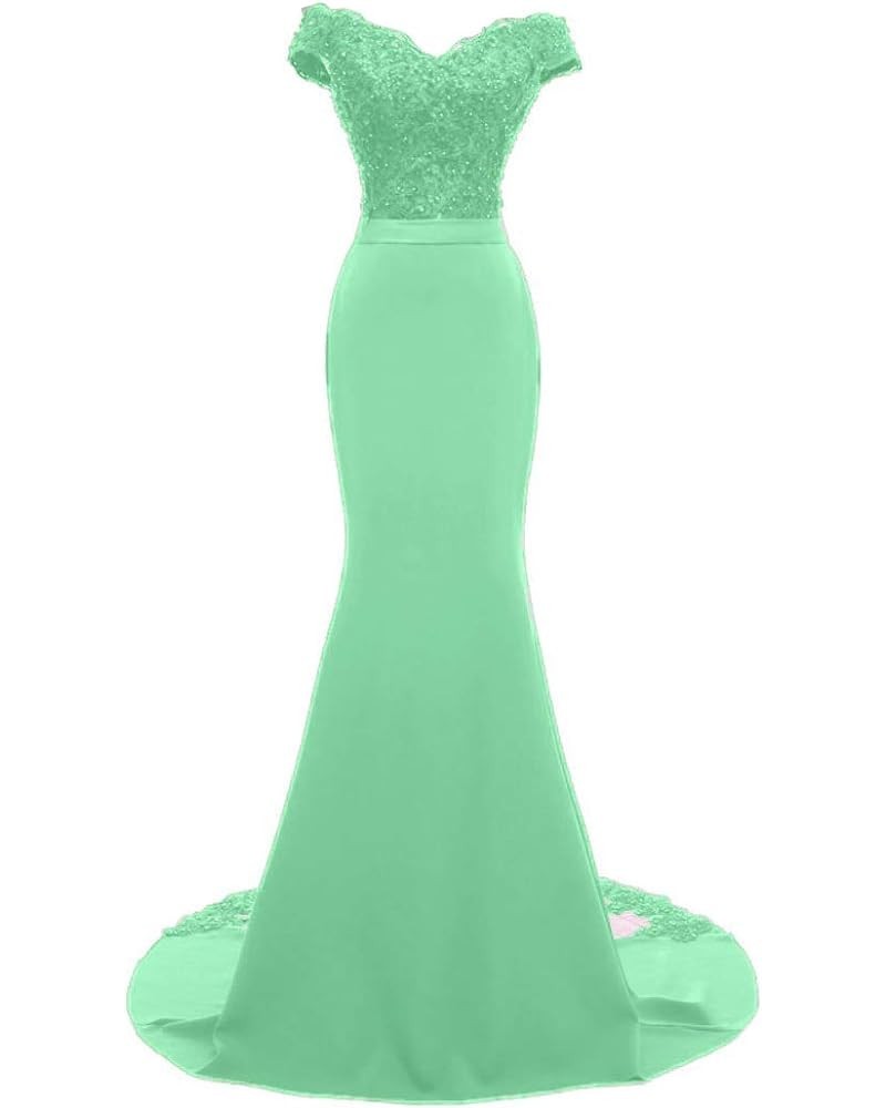 Women's Mermaid Long Evening Gowns Beaded Lace Prom Dresses Mint Green $36.40 Dresses