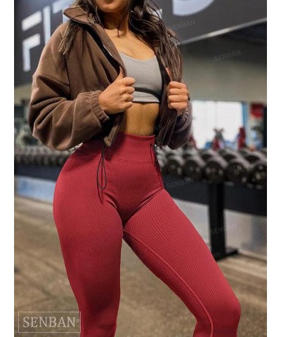 Women's 3 Pack Seamless Leggings High Waist Ribbed Workout Gym Athletic Yoga Pants Black Claret Green $16.37 Leggings