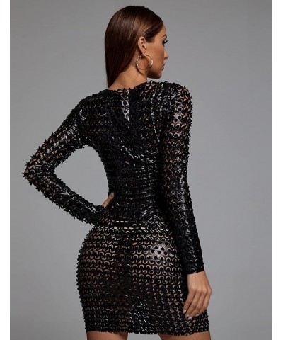 Sexy Mini Dress Party Club Dress for Women Elegant Long Sleeve Hollow Out Glitter Dresses Night Out Black $32.44 Dresses