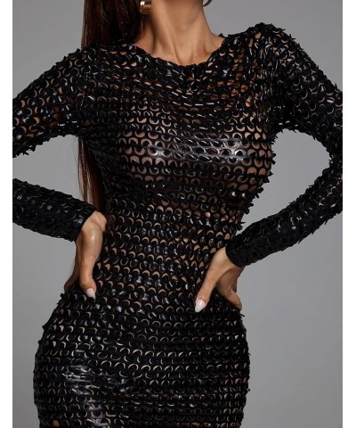 Sexy Mini Dress Party Club Dress for Women Elegant Long Sleeve Hollow Out Glitter Dresses Night Out Black $32.44 Dresses