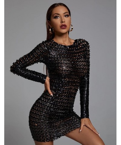 Sexy Mini Dress Party Club Dress for Women Elegant Long Sleeve Hollow Out Glitter Dresses Night Out Black $32.44 Dresses