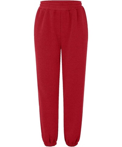 Womens Stretch Pants Elastic Waist Casual Loose Foot Fleece Sweatpants Women's Running Pants Flowy Pajama Pants Plus D-red $9...