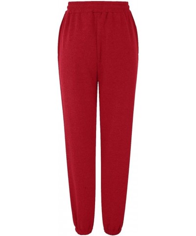 Womens Stretch Pants Elastic Waist Casual Loose Foot Fleece Sweatpants Women's Running Pants Flowy Pajama Pants Plus D-red $9...