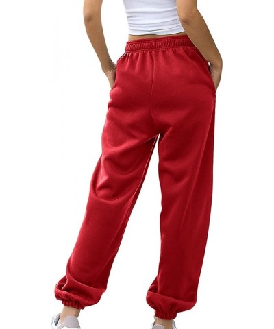 Womens Stretch Pants Elastic Waist Casual Loose Foot Fleece Sweatpants Women's Running Pants Flowy Pajama Pants Plus D-red $9...