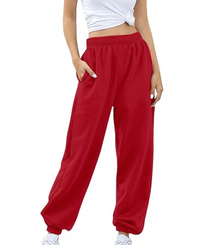 Womens Stretch Pants Elastic Waist Casual Loose Foot Fleece Sweatpants Women's Running Pants Flowy Pajama Pants Plus D-red $9...