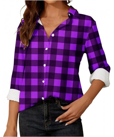 Womens Plaid Button Down Shirts Dressy Casual Long Sleeve Blouses Fashion Business Office Work Tops 2023 Purple2 $4.39 Sleep ...