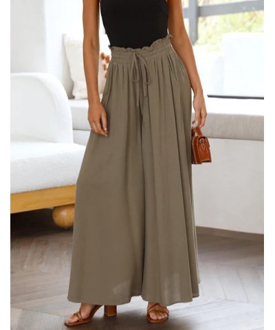 Women's Wide Leg Palazzo Pants Drawstring High Waist Pants Smocked Lounge Beach Pants Flax Green $15.99 Pants