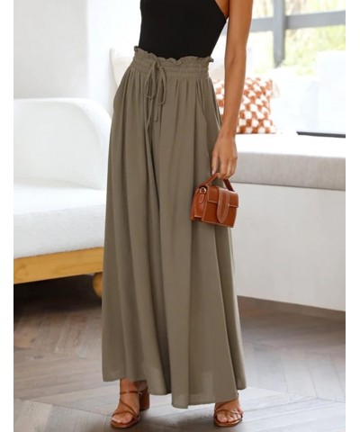 Women's Wide Leg Palazzo Pants Drawstring High Waist Pants Smocked Lounge Beach Pants Flax Green $15.99 Pants