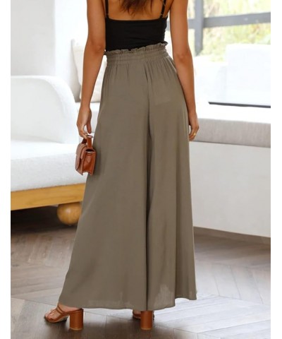 Women's Wide Leg Palazzo Pants Drawstring High Waist Pants Smocked Lounge Beach Pants Flax Green $15.99 Pants