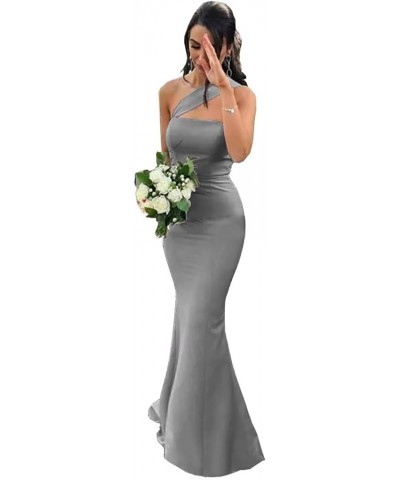 Stretch Spandex Bridesmaid Dresses Long 2024 One Shoulder Formal Dresses for Women Mermaid DR0194 Grey $39.01 Dresses