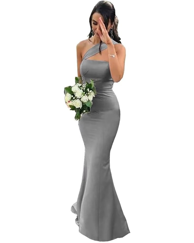 Stretch Spandex Bridesmaid Dresses Long 2024 One Shoulder Formal Dresses for Women Mermaid DR0194 Grey $39.01 Dresses