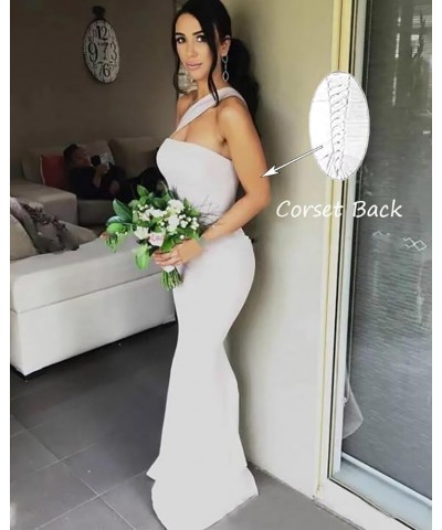 Stretch Spandex Bridesmaid Dresses Long 2024 One Shoulder Formal Dresses for Women Mermaid DR0194 Grey $39.01 Dresses