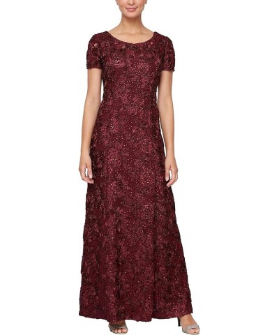 Women's Long Rosette Lace Cap Sleeve Gown Merlot $72.48 Dresses