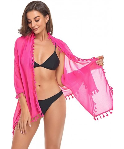 Sarong Coverups for Women Bathing Suit Wraps Swimsuit Cover Up Skirt Beach Sarongs Swim Wrap Skirt Cover Up Tassels Neon Pink...