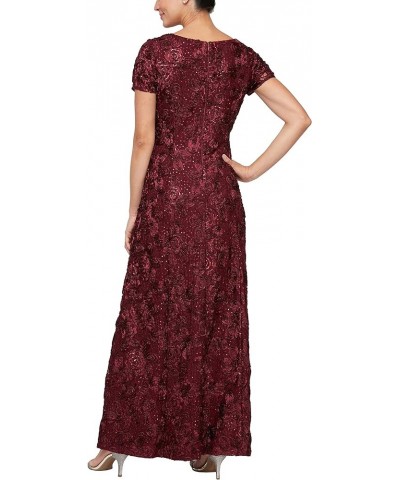 Women's Long Rosette Lace Cap Sleeve Gown Merlot $72.48 Dresses