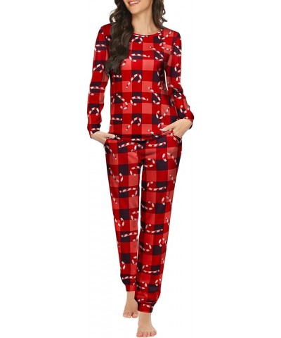 Womens Pajama Set Long Sleeve Sleepwear Star Print Nightwear Soft Pjs Lounge Sets with Pockets Red Plaid2 $20.99 Sleep & Lounge