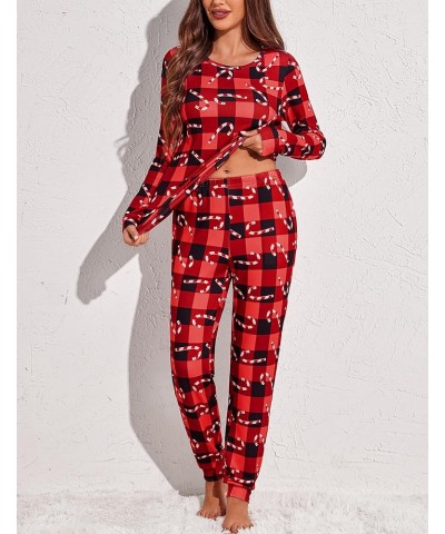 Womens Pajama Set Long Sleeve Sleepwear Star Print Nightwear Soft Pjs Lounge Sets with Pockets Red Plaid2 $20.99 Sleep & Lounge