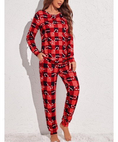 Womens Pajama Set Long Sleeve Sleepwear Star Print Nightwear Soft Pjs Lounge Sets with Pockets Red Plaid2 $20.99 Sleep & Lounge