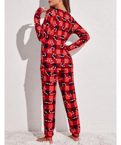 Womens Pajama Set Long Sleeve Sleepwear Star Print Nightwear Soft Pjs Lounge Sets with Pockets Red Plaid2 $20.99 Sleep & Lounge