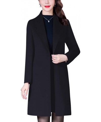 Women's Elegant Wool Blend Trench Coat Winter Outcoat Mid-Long Windproof Lapel Slim Pea Coats Black $33.09 Coats