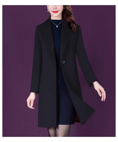 Women's Elegant Wool Blend Trench Coat Winter Outcoat Mid-Long Windproof Lapel Slim Pea Coats Black $33.09 Coats