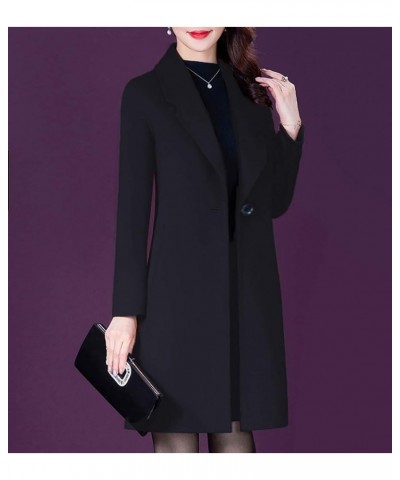 Women's Elegant Wool Blend Trench Coat Winter Outcoat Mid-Long Windproof Lapel Slim Pea Coats Black $33.09 Coats