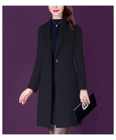 Women's Elegant Wool Blend Trench Coat Winter Outcoat Mid-Long Windproof Lapel Slim Pea Coats Black $33.09 Coats