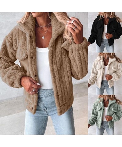 Women's Lapel Long Sleeve Button Down Fleece Fluffy Jacket Casual Cropped Fleece Coat Outwear with Pockets Pink $15.67 Jackets