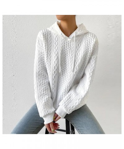 Women Hoodies Long Sleeve Drawstring Waffle Front Sweatshirts Solid Color Tops Pullover Fashion Clothes Pockets 2-white $14.2...