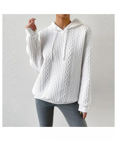 Women Hoodies Long Sleeve Drawstring Waffle Front Sweatshirts Solid Color Tops Pullover Fashion Clothes Pockets 2-white $14.2...