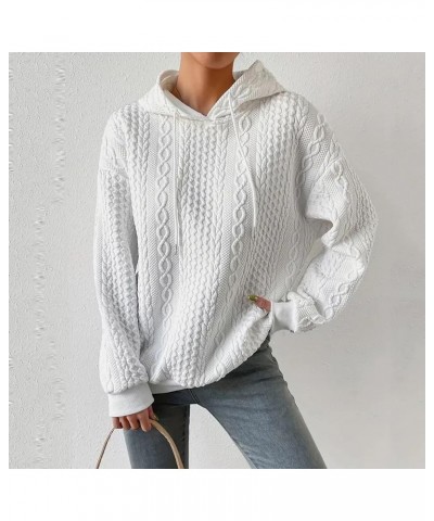 Women Hoodies Long Sleeve Drawstring Waffle Front Sweatshirts Solid Color Tops Pullover Fashion Clothes Pockets 2-white $14.2...