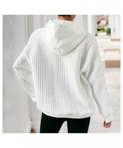 Women Hoodies Long Sleeve Drawstring Waffle Front Sweatshirts Solid Color Tops Pullover Fashion Clothes Pockets 2-white $14.2...