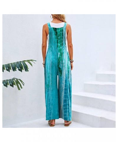 Women's Rompers,Printing Sleeveless Long Bib Pant Straps Tank Tops Romper Soft Long Pants Rompers with Pockets 2-cyan $13.24 ...