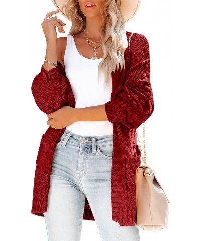 Womens Long Sleeve Color Block Cardigan Striped Open Front Chunky Knit Slouchy Sweaters Outwear Coats Red With Pockets $12.60...