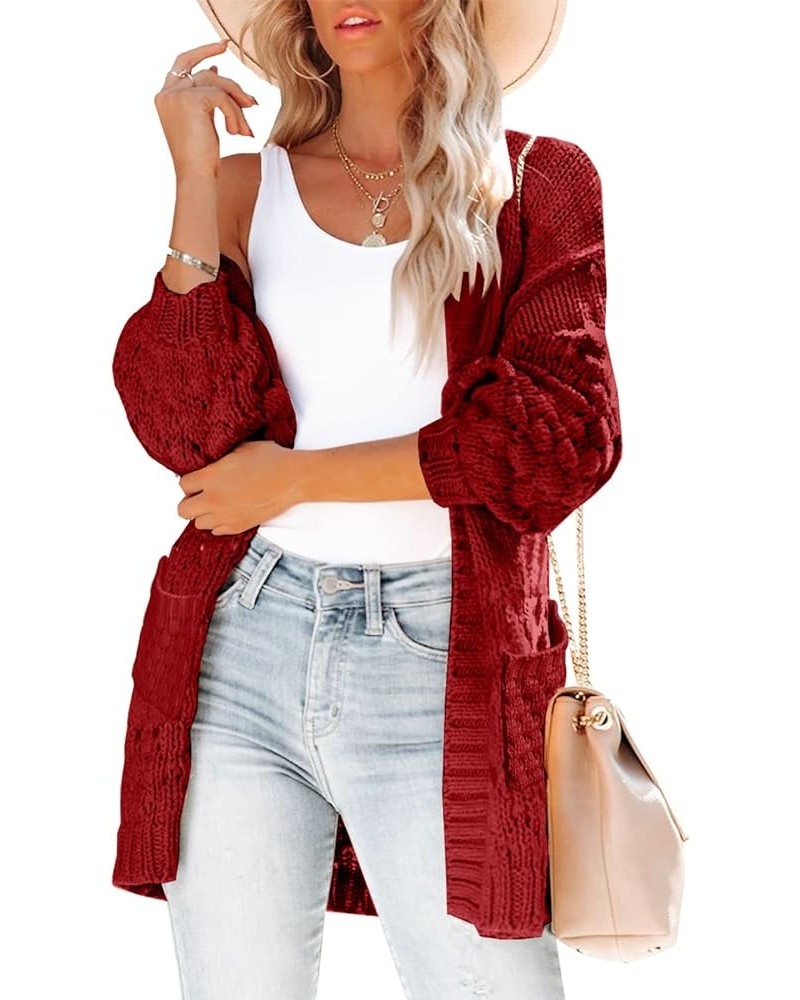 Womens Long Sleeve Color Block Cardigan Striped Open Front Chunky Knit Slouchy Sweaters Outwear Coats Red With Pockets $12.60...