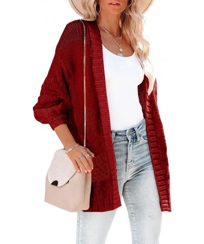 Womens Long Sleeve Color Block Cardigan Striped Open Front Chunky Knit Slouchy Sweaters Outwear Coats Red With Pockets $12.60...