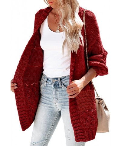 Womens Long Sleeve Color Block Cardigan Striped Open Front Chunky Knit Slouchy Sweaters Outwear Coats Red With Pockets $12.60...