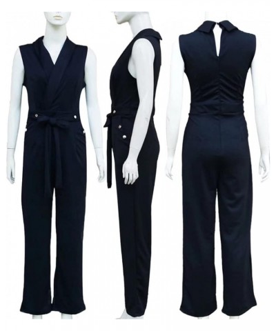 Women's One Piece Jumpsuit V Neck Sleeveless Button Open Front Blazer and Pant Business Suits Set Blue $27.02 Suits